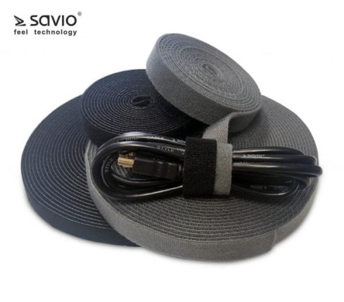 Organizer na kable Savio OC-01/B, Taśma, Rzep, 10mx20mm, Czarny - 1039331