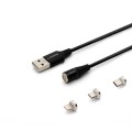 Kabel USB 2.0 SAVIO CL-155 USB – USB Typ C, Micro i Lightning, QC i PD 3.0, magnetyczny, 2m, czarny - 1038853