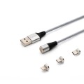 Kabel USB 2.0 SAVIO CL-156 USB – USB Typ C, Micro i Lightning, QC i PD 3.0, magnetyczny, 2m, srebrny - 1038891