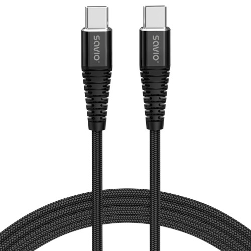 Kabel USB Typ C Savio CL-160 USB TYP C – USB TYP C 100W, 3A, QC, PD, 2m, czarny - 1038795