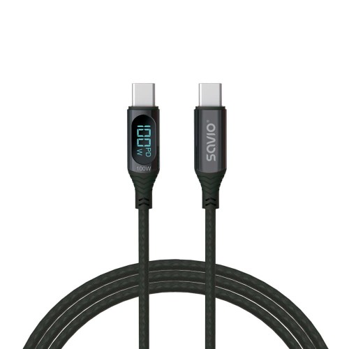 Kabel USB SAVIO CL-174, USB-C do USB-C, z wyświetlaczem cyfrowym, 1m, czarny - 1175017