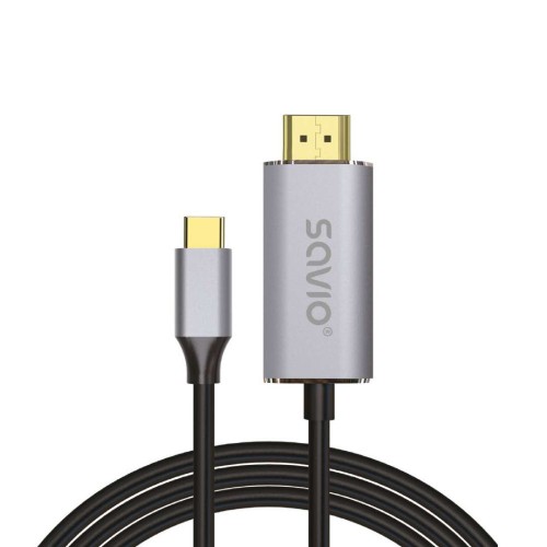 Kabel adapter Savio CL-171, USB-C do HDMI 2.0B, 2m, srebrno-czarny, złote końcówki - 1039275