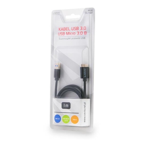 Kabel USB 3.0 A (M)-USB Micro 3.0 Typ B (M)SAVIO CL-102 - 1964934