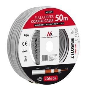 Kabel koncentryczny Maclean MCTV-471 satelitarny, antenowy RG6 50M 1.02CU+4.8FPE+CU/P+32*0.12CU+6.8PVC - 1912240