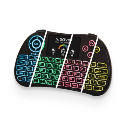 Klawiatura bezprzewodowa RGB Savio KW-03 do TV Box, Smart TV, PS3, XBOX360, PC, podświetlana - 1066080
