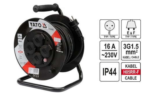 YATO PRZEDŁUŻACZ BĘBNOWY 20m 3 x 1,5mm2 IP44 81052 - 1975202