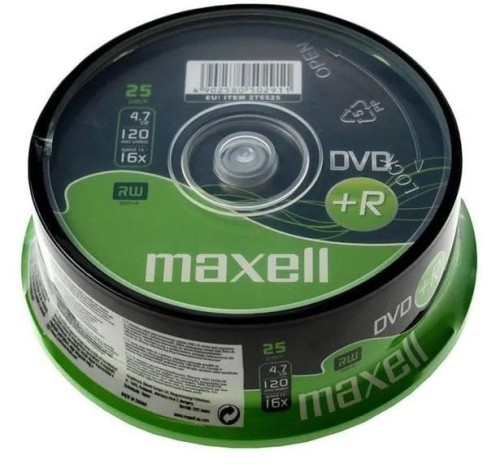 MAXELL DVD+R 4,7GB, 25 szt. w opakowaniu SHRINK. Prędkość zapisu 16X, 120 min. Przeznaczenie nagrywanie Multimediów. - 1976719