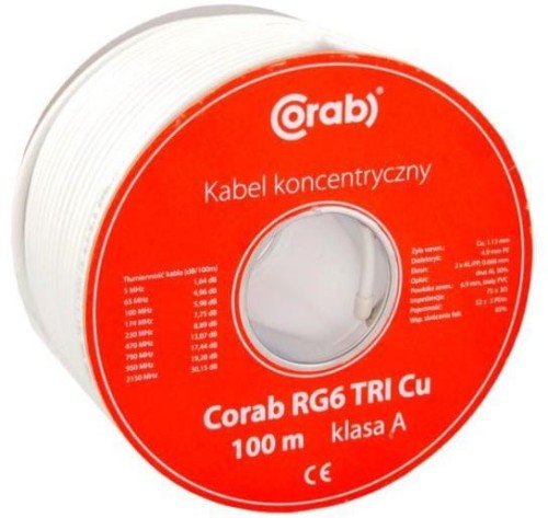 PRZEWÓD KONCENTRYCZNY RG6 TRI Cu CORAB ( szpula 100m ) klasa A - 1989948