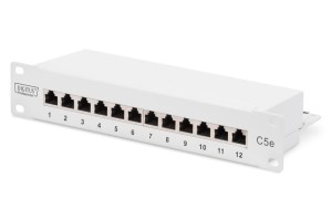 Patch panel DIGITUS 10" 12-portów RJ-45 Kat.5e ekranowany 1U kompletny LSA, wspornik kablowy, szary