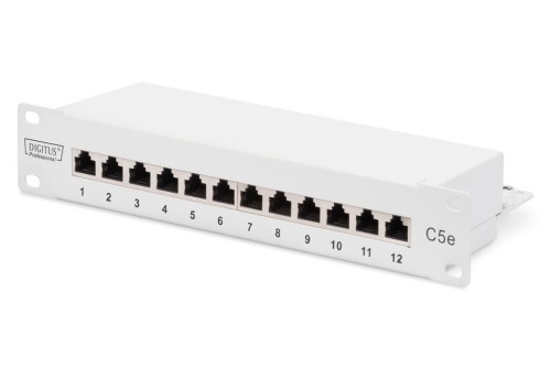 Patch panel DIGITUS 10" 12-portów RJ-45 Kat.5e ekranowany 1U kompletny LSA, wspornik kablowy, szary - 980853