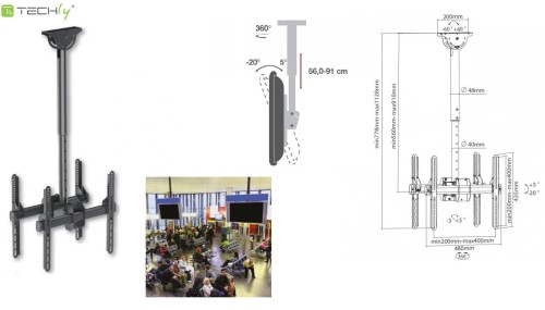 Uchwyt sufitowy Techly 32"-55", 2x45kg na 2 monitory - 968363