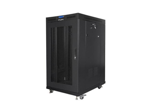 Szafa instalacyjna Rack stojąca 19" 22U 800x1000 czarna drzwi Perforowane LCD Lanberg (flat pack) V2 - 1940032