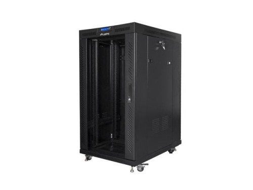 Szafa instalacyjna Rack stojąca 19" 22U 800x1000 czarna drzwi szklane LCD Lanberg (flat pack) V2 - 1940033