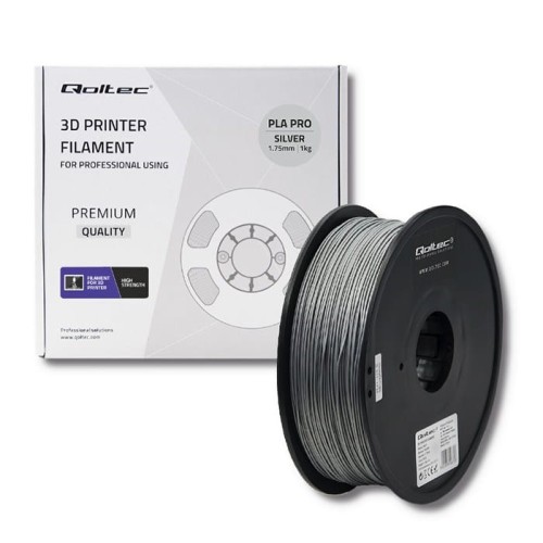 Filament Qoltec do druku 3D | PLA PRO | 1,75mm | 1kg | Silver - 2007302