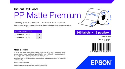 PP MATTE LABEL PREM DIE-CUT/ROLL 102X76MM 365 LABELS - 2032085