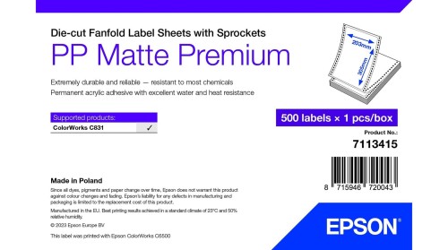 PP MATTE LABEL PREM DIE-CUT/FANFOLD SHEETS WITH SPROCKETS 20 - 2032111