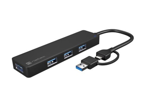 Hub USB Natec Mayfly 4xUSB 3.0 czarny USB-C + Adapter USB-A - 1491907