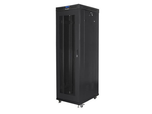Szafa instalacyjna Rack stojąca 19" 42U 600x1000 czarna drzwi perforowane LCD Lanberg (flat pack) V2 - 1971171