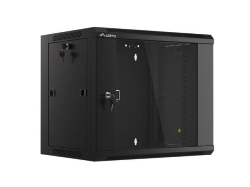 Szafa instalacyjna Lanberg rack wisząca 19" 9U 450 drzwi szklane czarna (złożona)) - 2035569