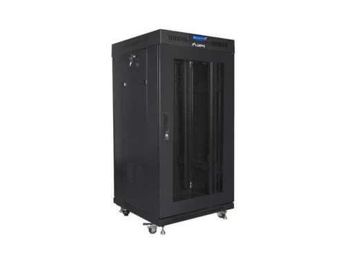 Szafa instalacyjna Rack stojąca 19" 22U 600x600 czarna drzwi perforowane LCD Lanberg (flat pack) - 2035530