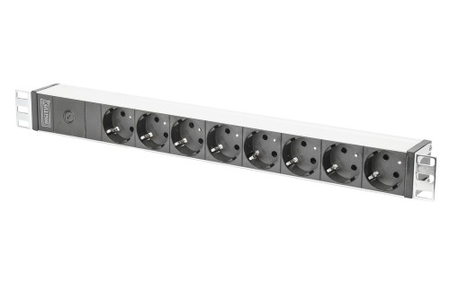 Listwa zasilająca DIGITUS PDU 19" RACK 8xSchuko kabel 2m 1xC14 16A wł./wył. zabezpieczenie aluminiowa - 2004276