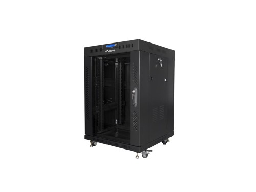 Szafa instalacyjna Rack stojąca 19" 15U 600x600 czarna drzwi szklane LCD Lanberg (flat pack) - 2035527