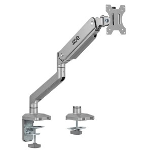 Uchwyt do monitora Ergo Office ER-447 aluminiowy, ze sprężyną gazową, podwójne ramię, VESA 75x75/100x100, 17"-32" 10 kg srebrny