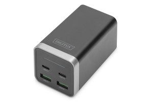 Ładowarka sieciowa DIGITUS uniwersalna zasilacz GaN 4 porty 2x USB-C 2x USB-A PD 3.0 65W czarna