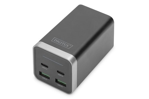 Ładowarka sieciowa DIGITUS uniwersalna zasilacz GaN 4 porty 2x USB-C 2x USB-A PD 3.0 65W czarna - 2070600