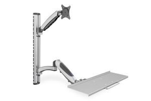 Ramię naścienne pojedyncze DIGITUS, 1xLCD + klawiatura, max. 27" i 8kg, uchylno-obrotowe 360° (PIVOT)