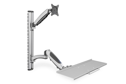 Ramię naścienne pojedyncze DIGITUS, 1xLCD + klawiatura, max. 27" i 8kg, uchylno-obrotowe 360° (PIVOT) - 1935258