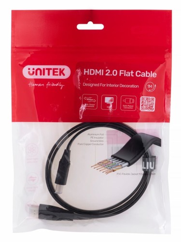 Kabel HDMI Unitek C11063BK-1M High Speed 2.0, 4K 60Hz, płaski, 1m - 2073185