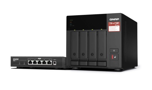 Qnap TS-473A-SW5T, Tower, 3.5" SATA, AMD Ryzen V1500B 4C/8T, 8GB DDR4 (Max. 64GB), 2 x 2.5GbE, optional 10GbE, Single PSU, 250W - 2059713