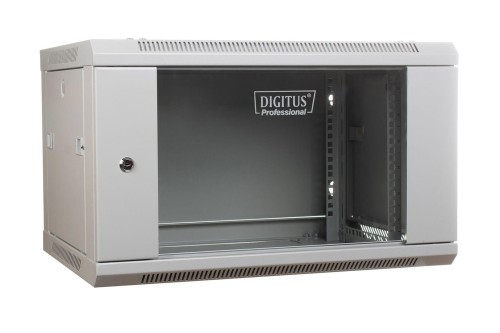 Szafa wisząca jednosekcyjna DIGITUS 19" 6U 368/600/450mm drzwi szklane szara (RAL 7035) niezmontowana - 2076096
