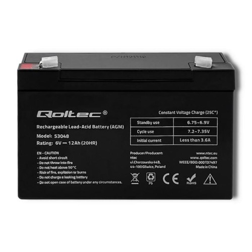 Akumulator AGM Qoltec 6V | 12Ah - 1402793