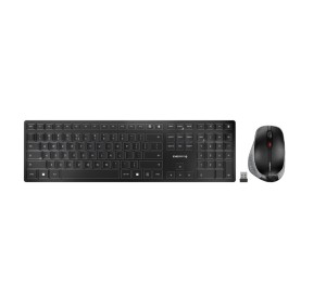 Klawiatura CHERRY DW 9500 SLIM z dołączoną myszką, Uniwersalne RF Wireless + Bluetooth, QWERTY, Angielski, Czarny, Szary