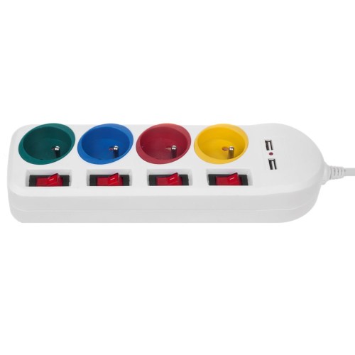 Listwa zasilająca Maclean, przedłużacz 4 gniazda + 2xUSB, z włącznikami, 250VAC/10A, 2.1A 5V, 1.5m, biała, MCE229 W - 2092543