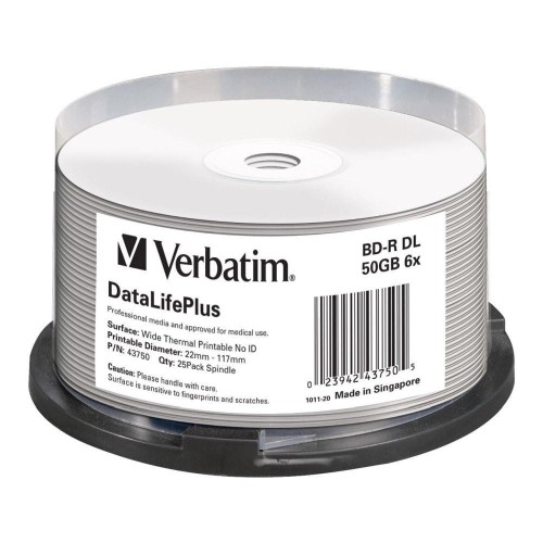 BD-R DL Verbatim 50GB 6x Wide White Thermal Printable - No ID Brand (spindle 25) - 2093475