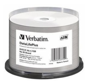 Płyty DVD-R Verbatim 4.7GB X16 AZO DL+ printable thermal białe NO ID (50 Cake)