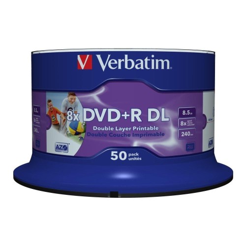 DVD+R DL Verbatim 8.5GB 8x Wide Inkjet Printable (Spindle 50) - 2093489