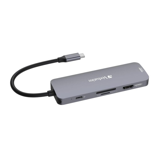 Hub USB Verbatim Multi Port CMH-08: 1x USB-C PD, 3xUSB-A 3.0, 2xHDMI, SD/microSD - 2094630