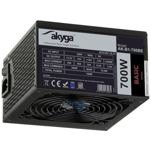 Zasilacz ATX 700W Akyga AK-B1-700BE BLACK EDITION P4+4 PCI-E 6 pin i 6+2 pin 5x SATA PPFC FAN 12cm - 2095591