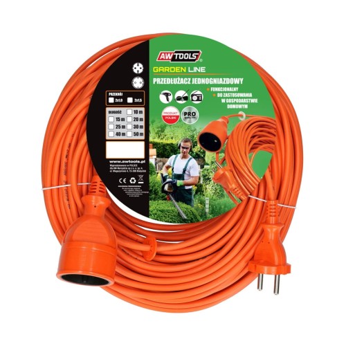 AWTOOLS PRZEDŁUŻACZ OGRODOWY JEDNOGNIAZDOWY 40m BEZ UZIEMIENIA / 2x1,0mm / 6A / 230V / 1500W - 2092506