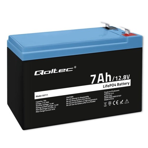 Akumulator LiFePO4 Qoltec Litowo-Żelazowo-Fosforanowy | 12.8V | 7Ah | 89.6Wh | BMS - 2187402