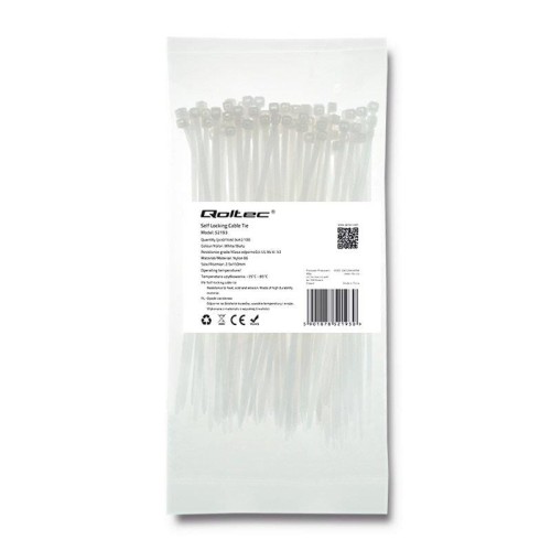 Opaska zaciskowa Qoltec | 2.5*150 | 100szt | nylon UV | Biała - 973808
