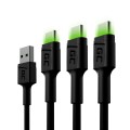 GREEN CELL ZESTAW KABLI KABGCSET02 3X KABEL GC RAY USB - USB-C 120CM, ZIELONY LED - 2210720