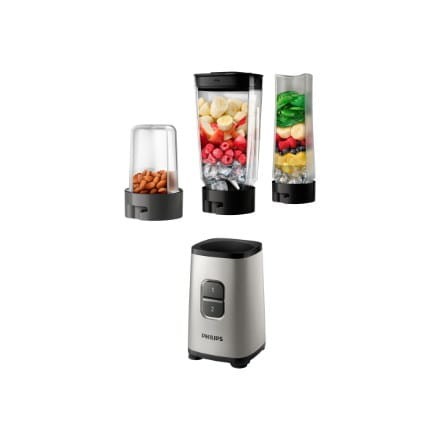 Mini blender Philips | Codzienna kolekcja HR2604/80 | Blat stołu | 350 W | Materiał słoika Plastik / Szkło | Pojemność słoika 0,6+0,6 L | Kruszenie lodu | Perłowy metal - 2230891