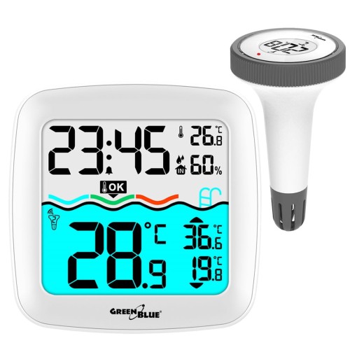 Stacja pogodowa GreenBlue GB216 z termometrem basenowym, zasięg 60m, czujnik pływający, temperatura, godzina, kalendarz, DCF - 2069739