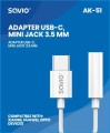 Kabel adapter Savio AK-51 USB-C - Mini Jack 3,5mm (F), Huawei, Oppo, Xiaomi - 2294944