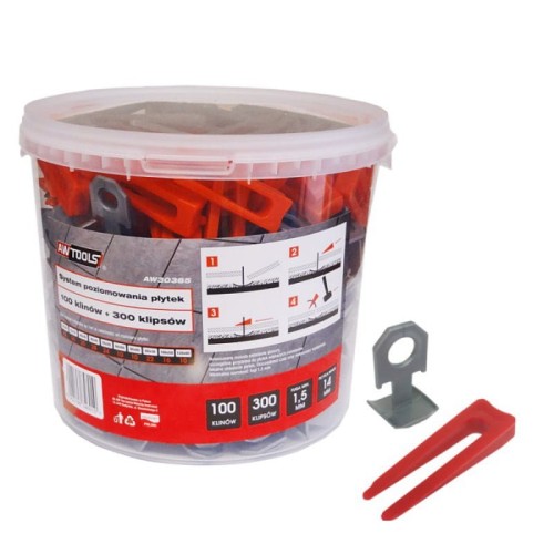 AWTOOLS SYSTEM POZIOMOWANIA PŁYTEK STANDARD 1,5mm - 7-15mm - KLIPS 300szt. + KLIN 100szt. - 2183255